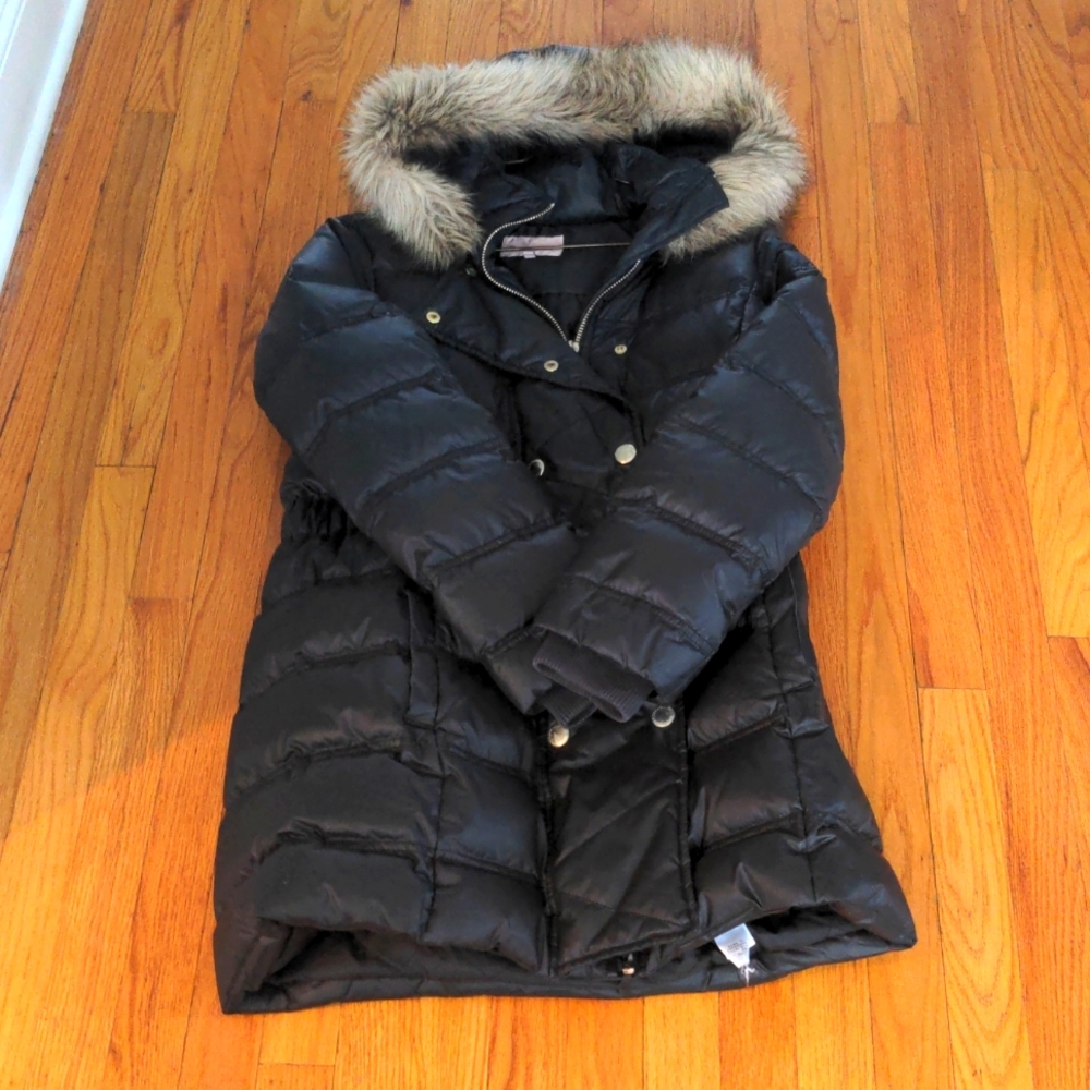 Juicy Couture Faux Fur Black Puffer Long Jacket